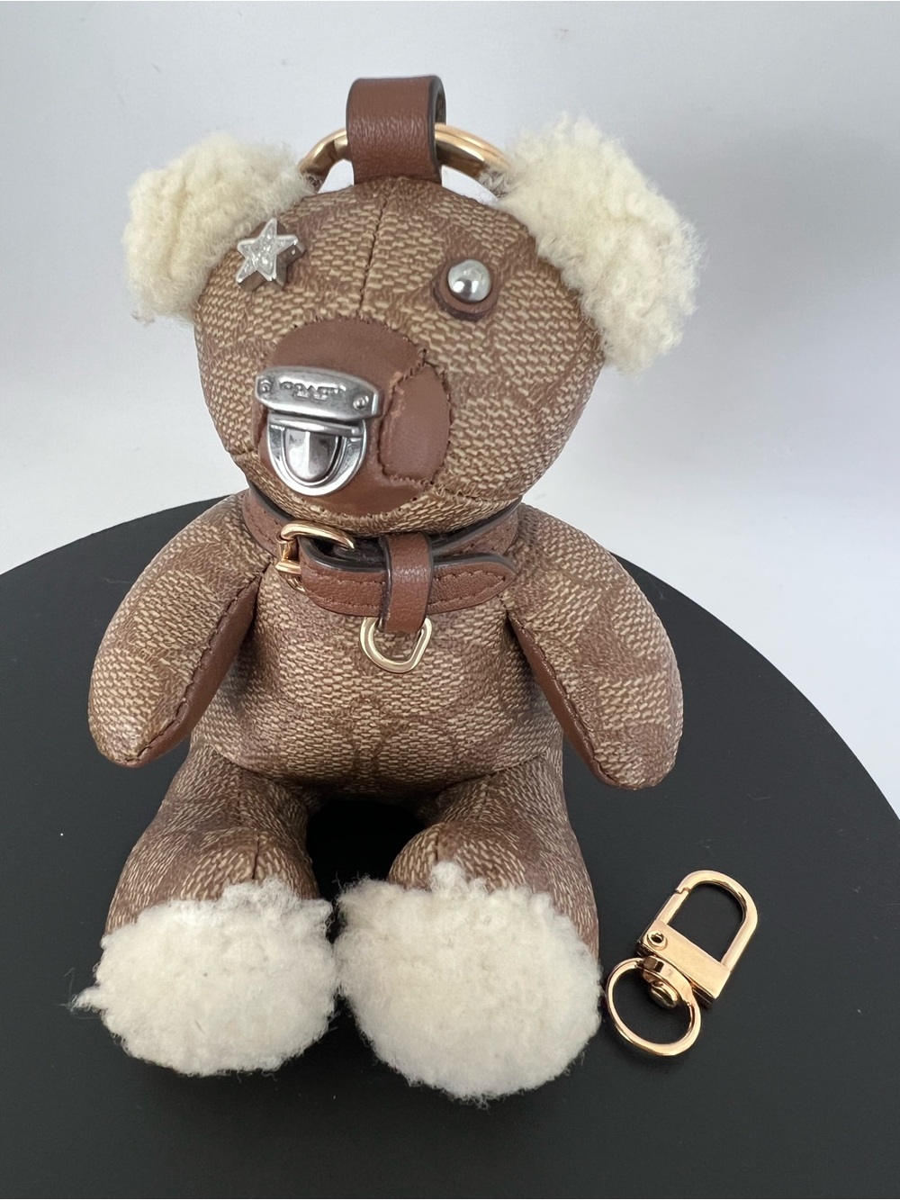 Coach Signature Canvas Bear Bag Charm Keychain with Shearling (Missing Tag)